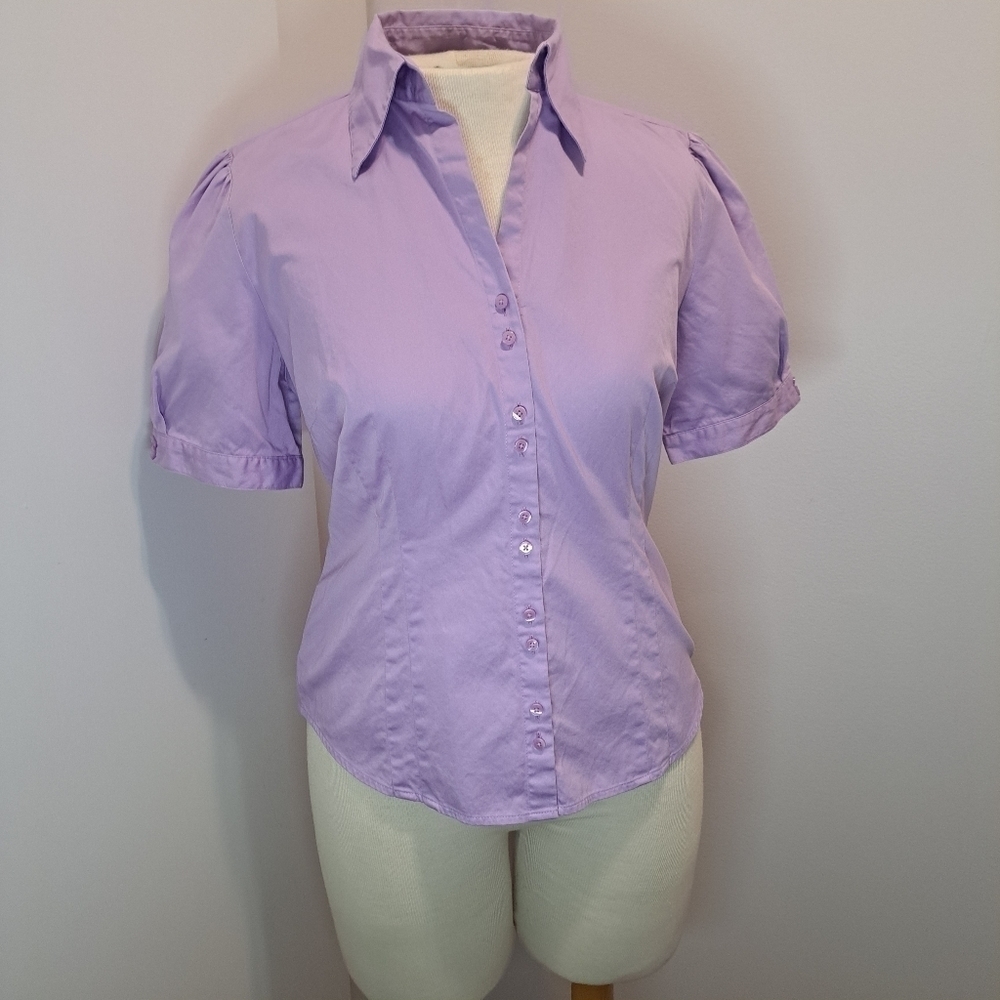 LOFT Lavender Short Sleeve Button-Up Blouse